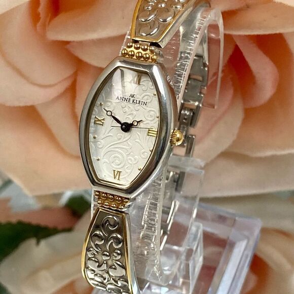 Anne Klein Two-Tone Tonneau Case Bracelet Watch Textured Dial Roman Numerals - Picture 3 of 13